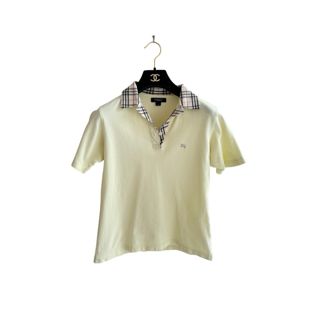 Burberry Cream Polo Shirt with Check Collar